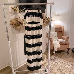 Strapless striped tassel dress